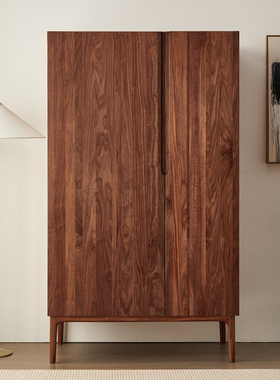 黑胡桃木全实木衣柜家用卧室两门C衣柜意式极简收纳储物柜双门衣