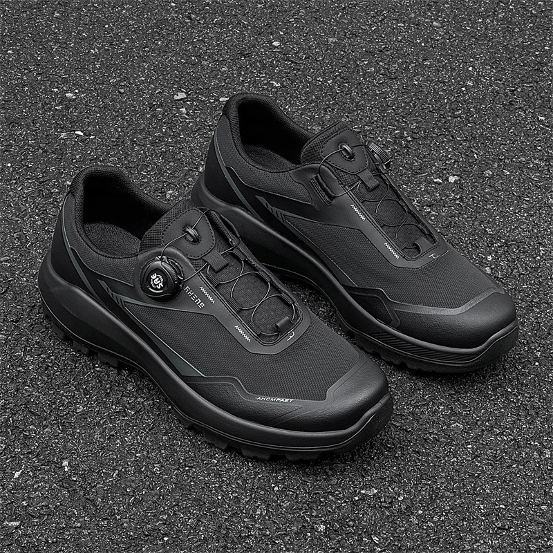 2025春季新款运动休闲鞋男士厚底旋转纽扣透气户外登山网面徒步鞋