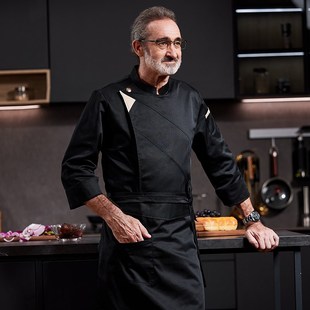 餐饮厨师工作服暗扣长袖秋冬季高档酒店西餐O厅主厨灰色厨师服装