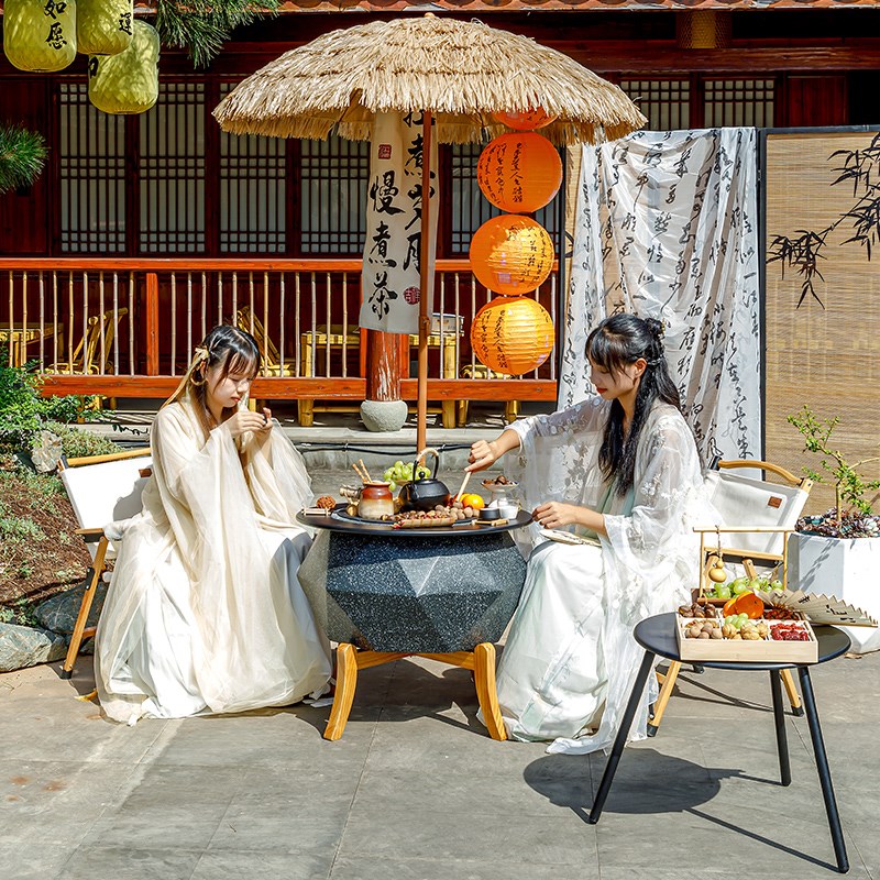 户外庭院烤火炉围炉煮茶炭烤桌套装家用室内电烤炉烧烤桌取暖火盆