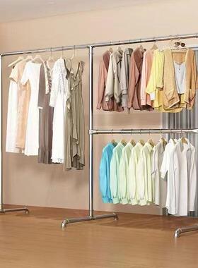 简易加厚镀锌钢管服装展示阳架台卧室拆落地衣服单架YZM可卸杆晾