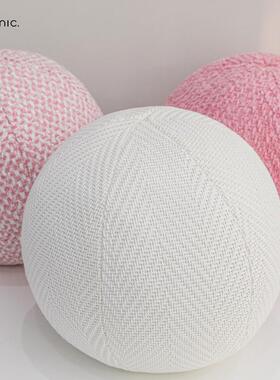 北欧风白色粉圆球形抱枕级i感轻高AYZ奢装饰样板间民宿ns靠色垫腰
