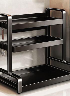 不锈MMC钢厨置物架台刀架家用调味料品多面功能收架子房黑色调料