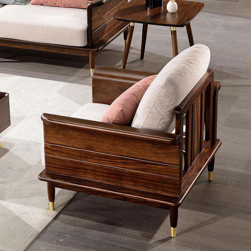 新中沙全实木沙发乌金木客厅组合沙发轻奢布艺木FNS11851发木原家