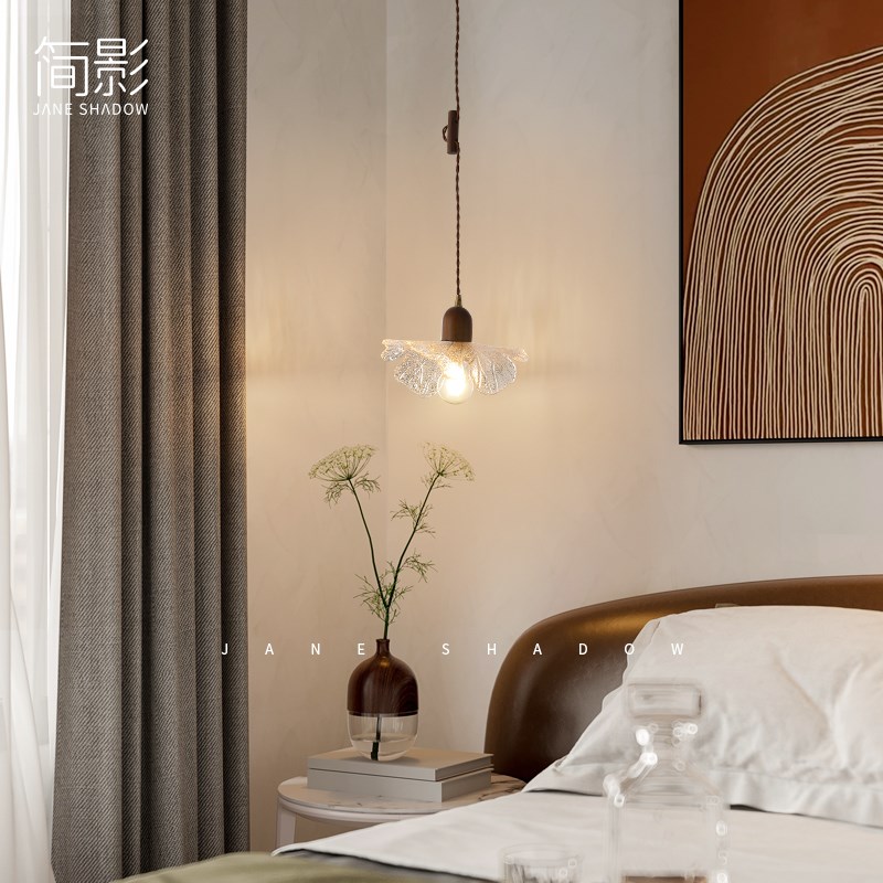夏荷日式复古玻璃吊灯床头吊线灯民宿餐厅M吧台店铺商用侘寂灯具