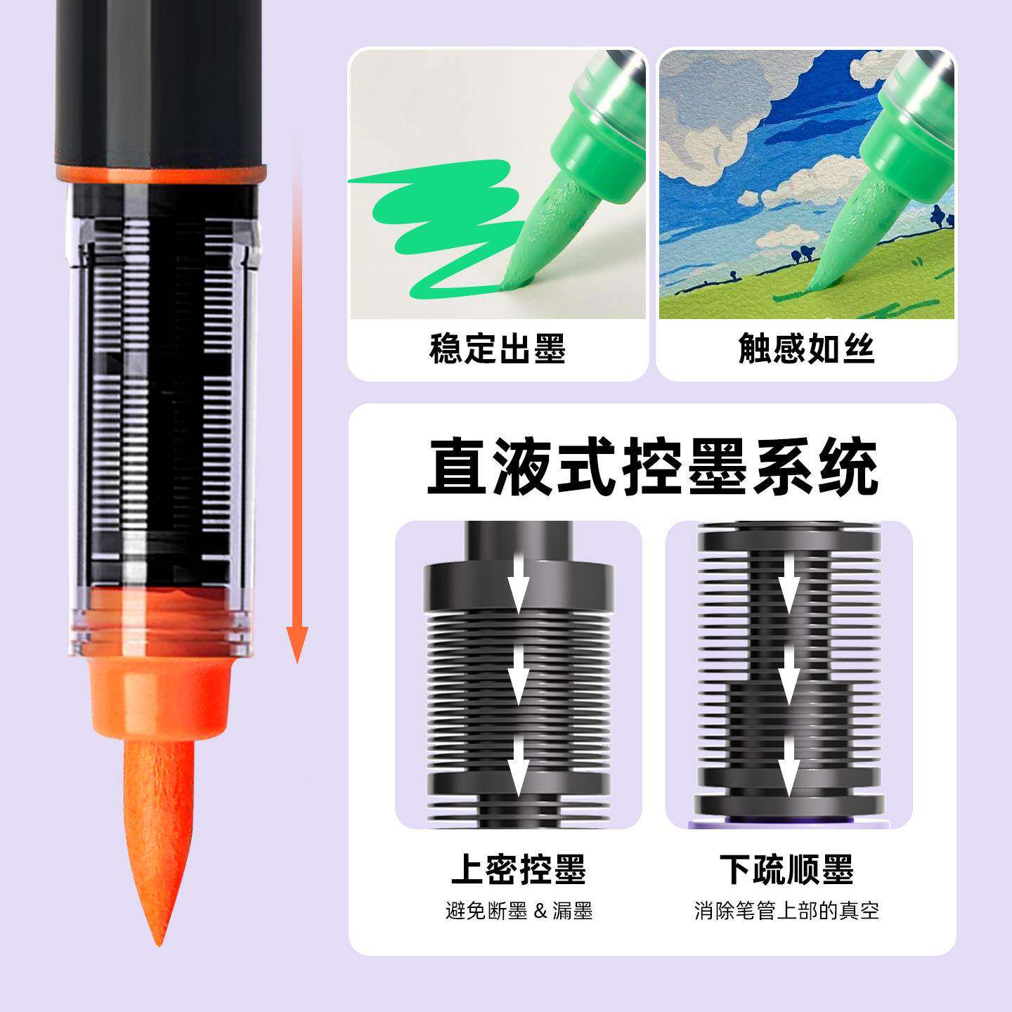 四颗糖软液式丙烯马克直笔小头学生381美术水彩笔画笔沾手用可水