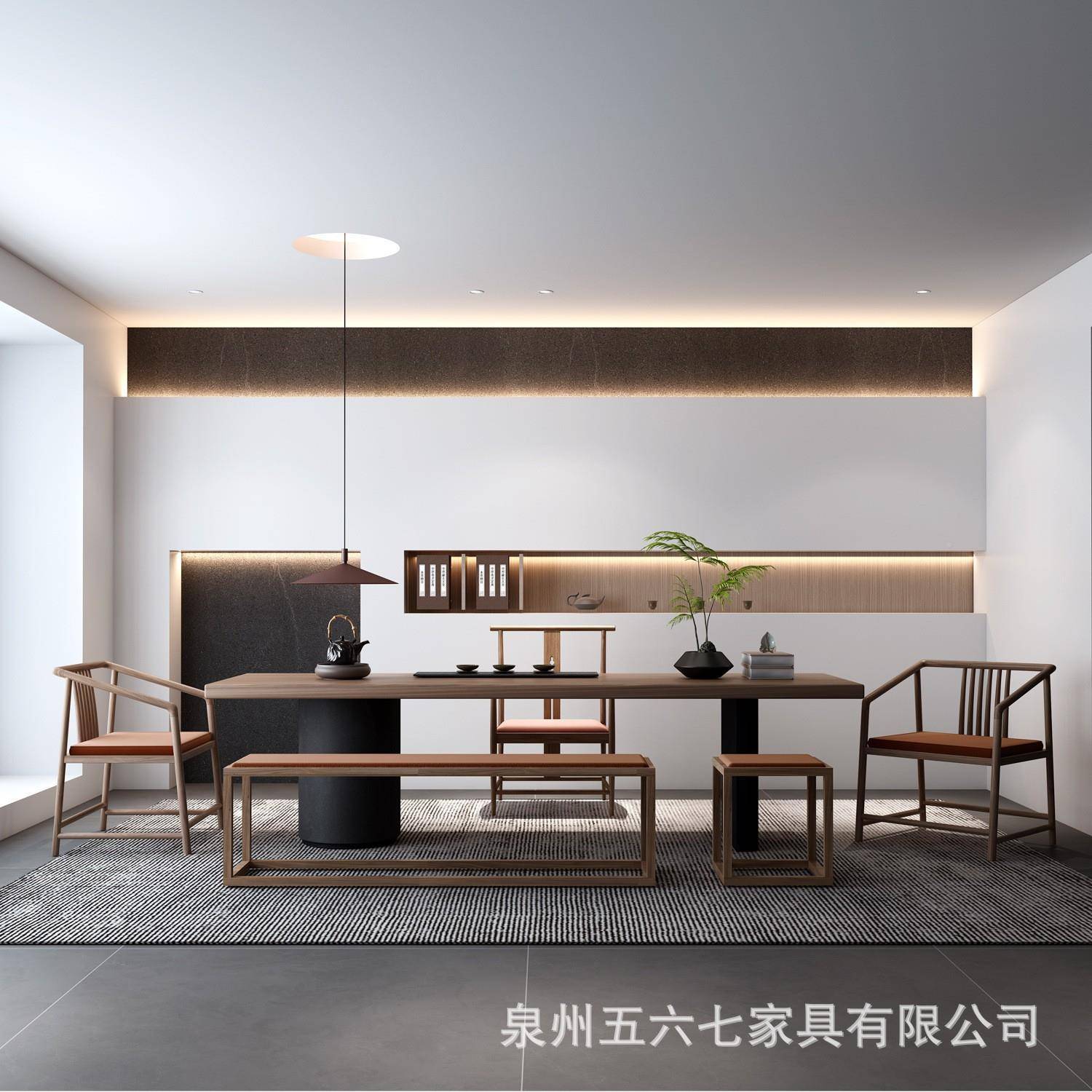 现代简约实木茶大桌椅组合铁柜体阳茶一台办公室EYV原木板泡茶桌