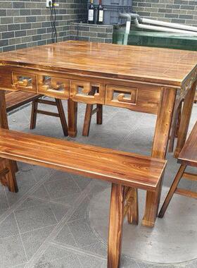 实木仿古OSV餐桌八桌四正方桌组合仙馆饭店农家乐餐桌家用面方形