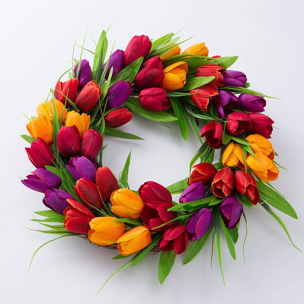 2圈025春款仿真诞郁金香花环家居装789饰花门挂壁圣节日摆件藤圈