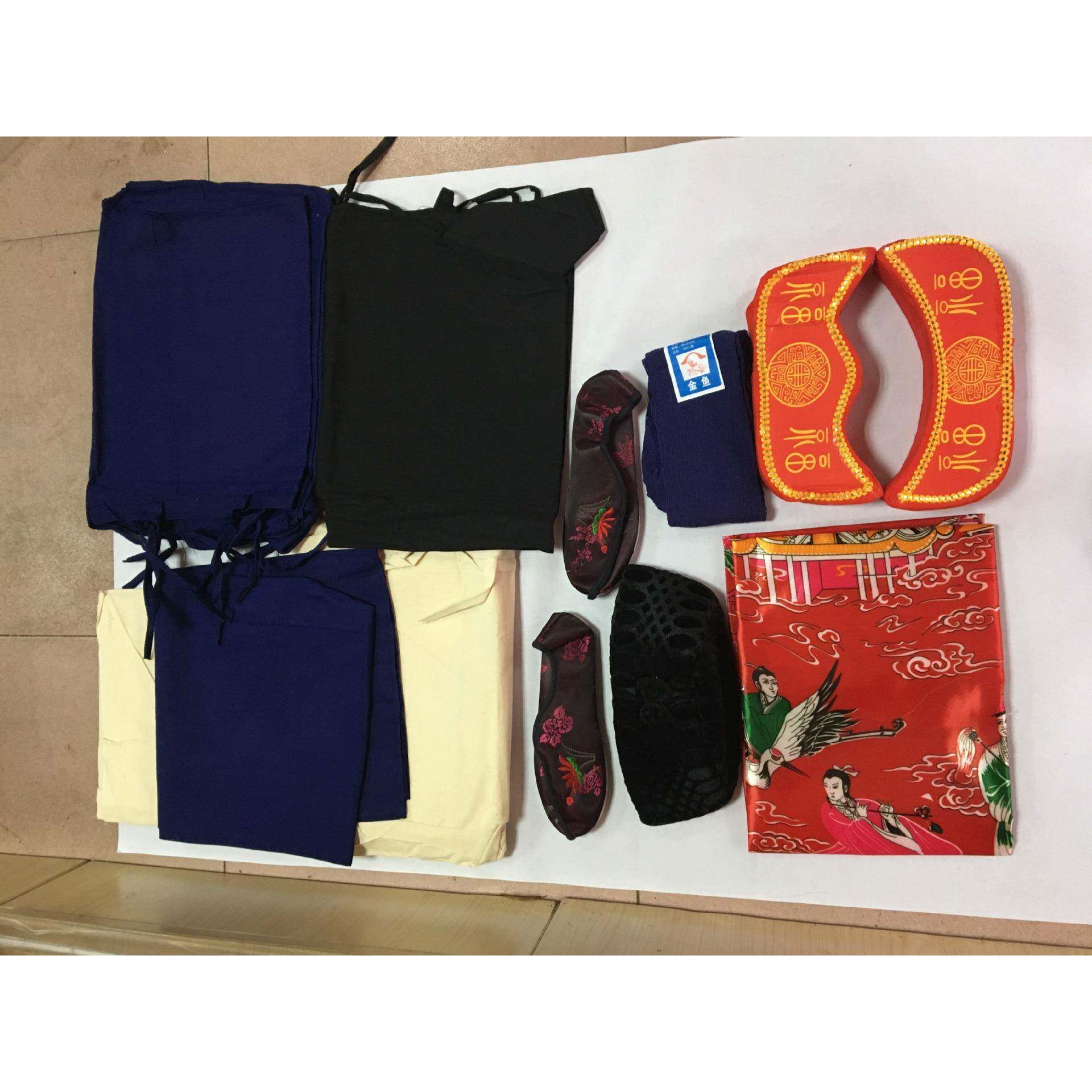 殡葬用帽红品五层纯棉寿衣白喜事女一条龙寿鞋841寿寿袜枕头