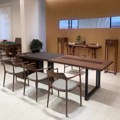 新中式黑胡桃木茶桌简约茶室会客功夫泡茶桌轻奢多功能茶台一体