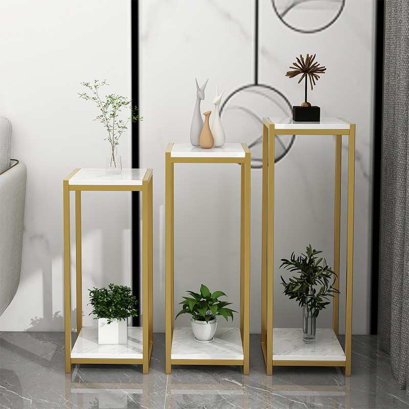 花几花架欧式阳台轻奢铁艺落地摆件客厅风大理石旁边花架电视柜子