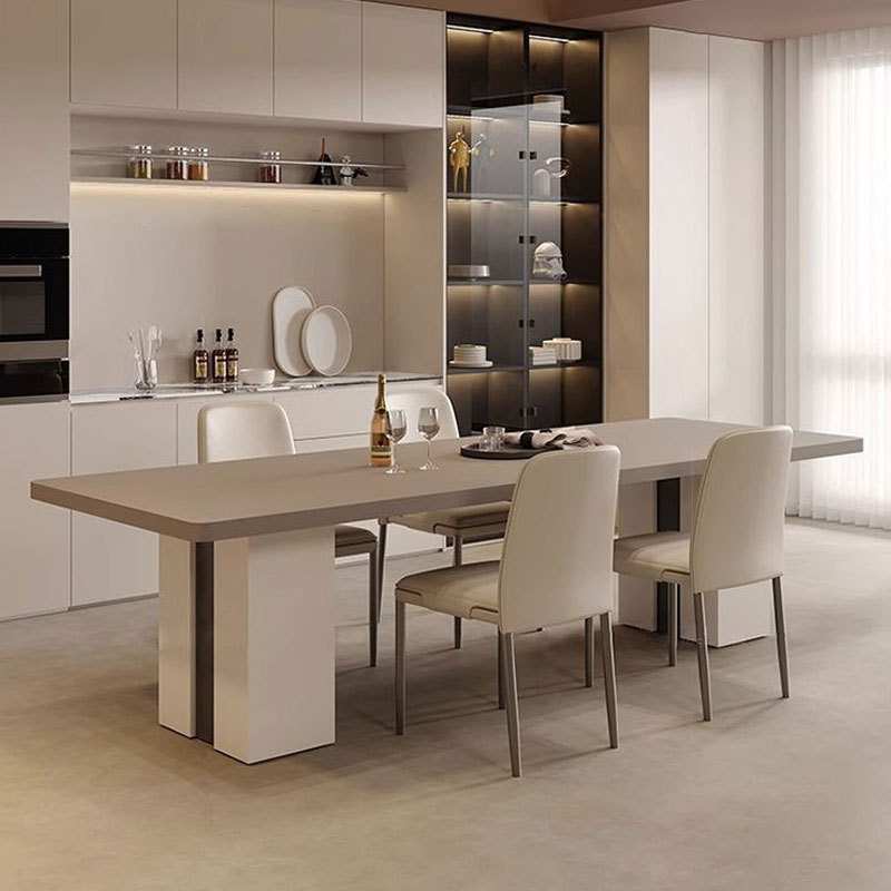 意式极简加厚岩板餐桌现代简约轻奢长方形餐桌家用大户型餐桌组合