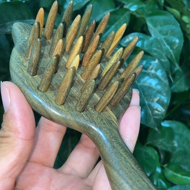 【超尖齿】绿檀木加厚猫咪梳经络梳子头部按摩檀香木力头疼用