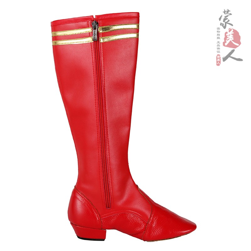 蒙古长筒女士舞蹈靴软底皮靴艺考练功鞋民族风舞靴拉链款舞台靴