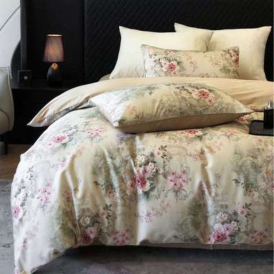 美式纯棉数码印花四件套田园风全棉贡缎100支长绒棉被套床上用品