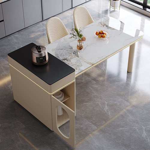 小户型岛台餐桌可伸缩家用简约餐桌书桌茶桌一体小岛台伸缩餐台