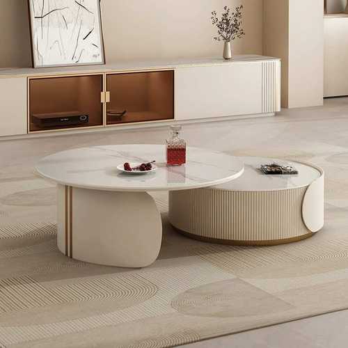 奶油风茶几现代轻奢小户型客厅家用2022新款网红圆形岩板组合茶几