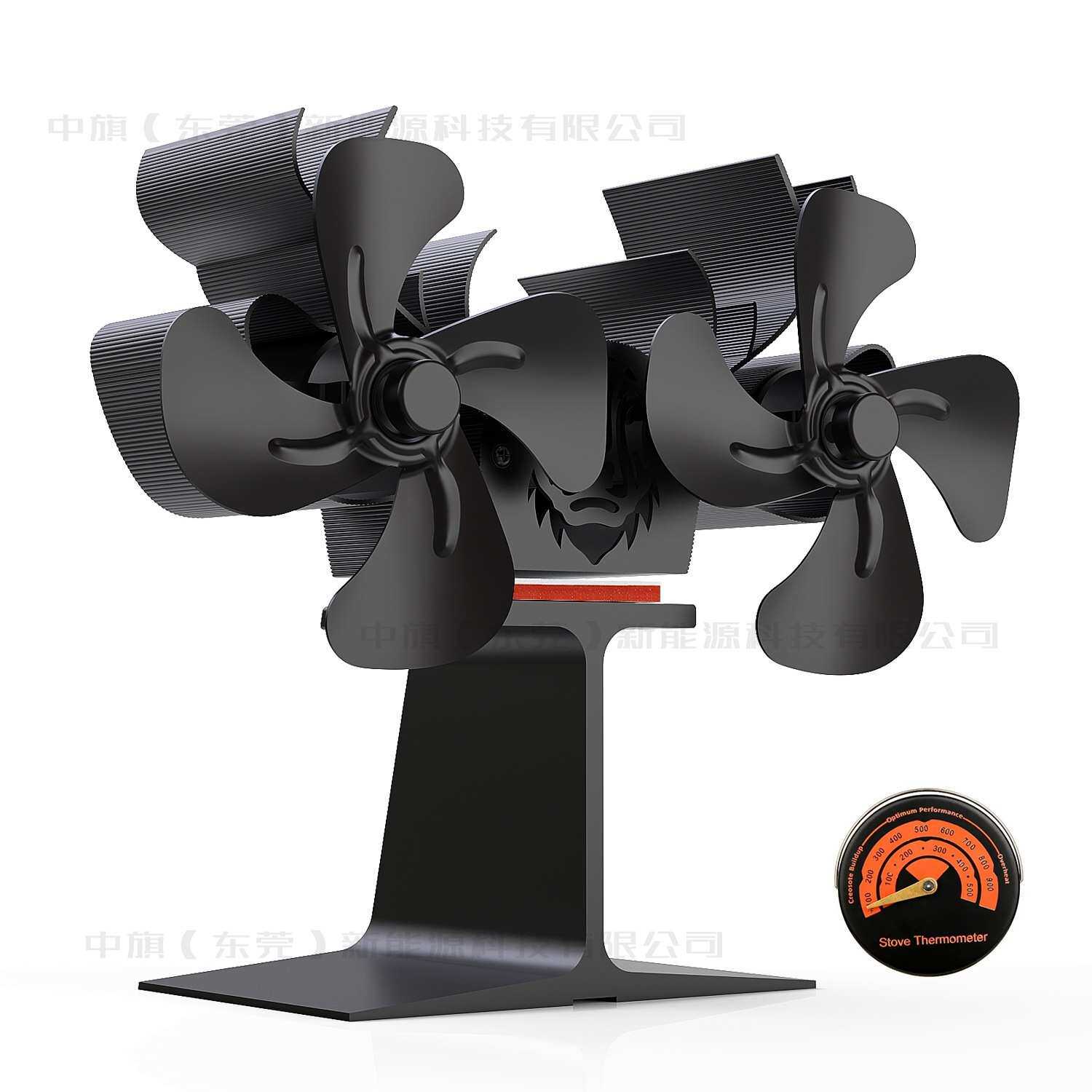 新款壁炉风扇双头欧美燃木热动力风扇8叶片圣诞麋鹿金属空气风扇