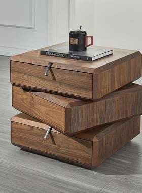 LDAD意式极简卧室床头柜家用旋转三层斗柜北欧风设计师网红床边柜