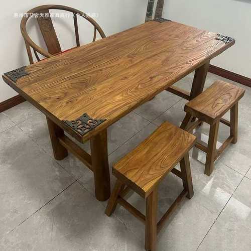 老榆木茶桌中式功夫泡茶桌民宿实木餐桌做旧复古喝茶桌老门板餐桌