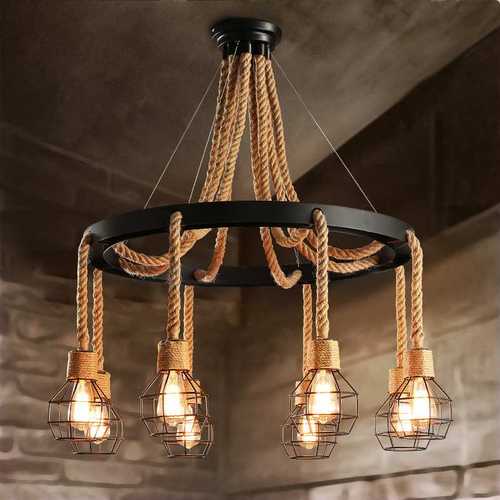 复古工业风麻绳吊灯客厅餐厅网吧咖啡服装店创意个性铁艺酒吧吊灯