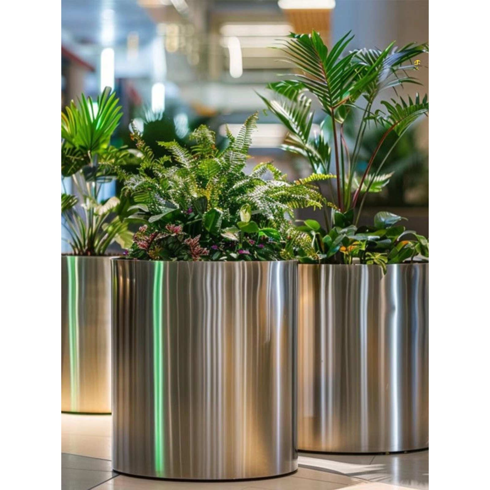 ?不锈钢花盆圆柱形花器户外圆筒园艺花钵简约大花箱金属大花