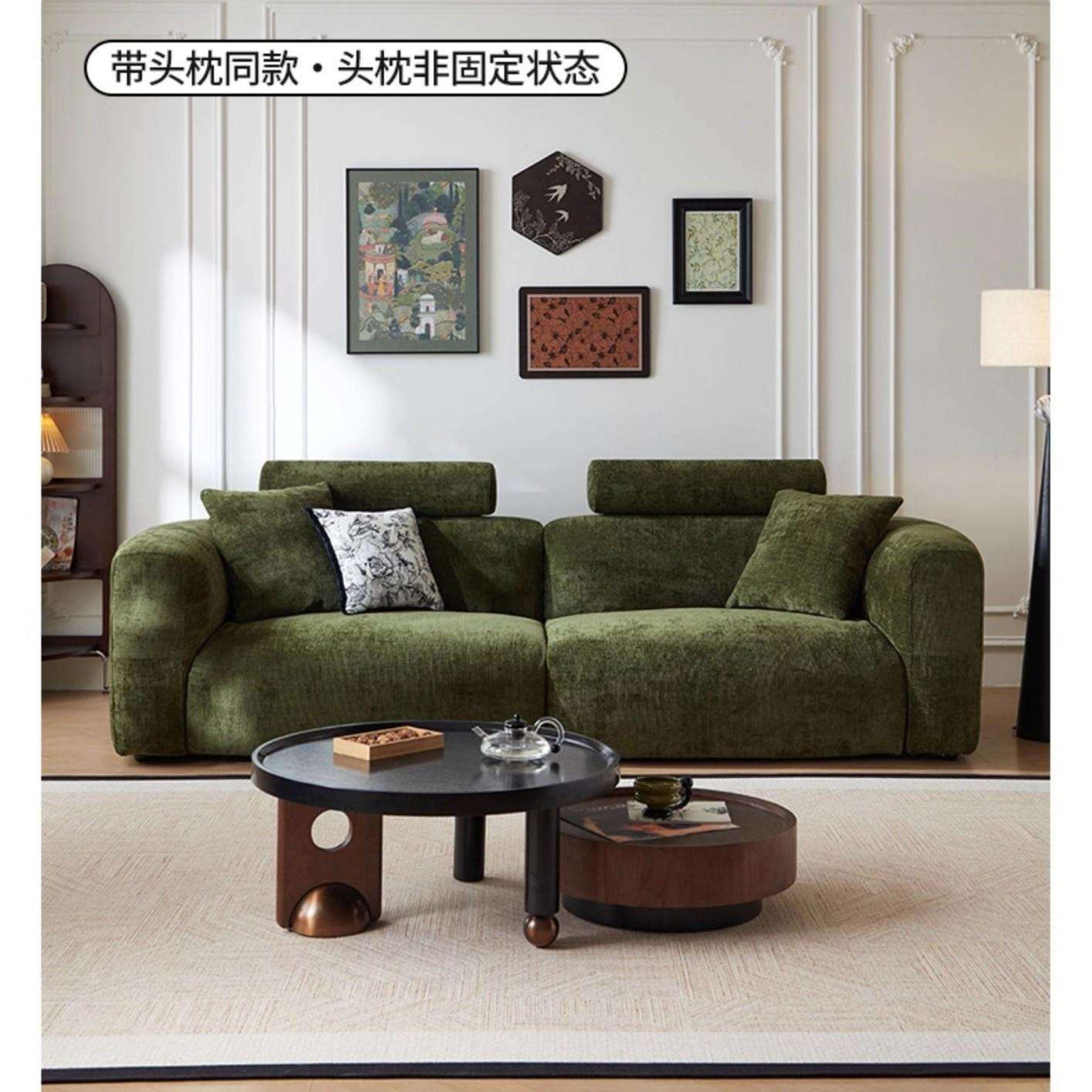 卡梵纳大白沙发法式复古中古风墨绿色雪尼尔绒布艺沙发客厅小户型