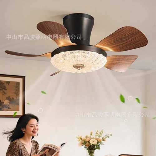 2025中古风餐厅风扇灯卧室书房吸顶吊扇灯复古小型家用电扇灯智能
