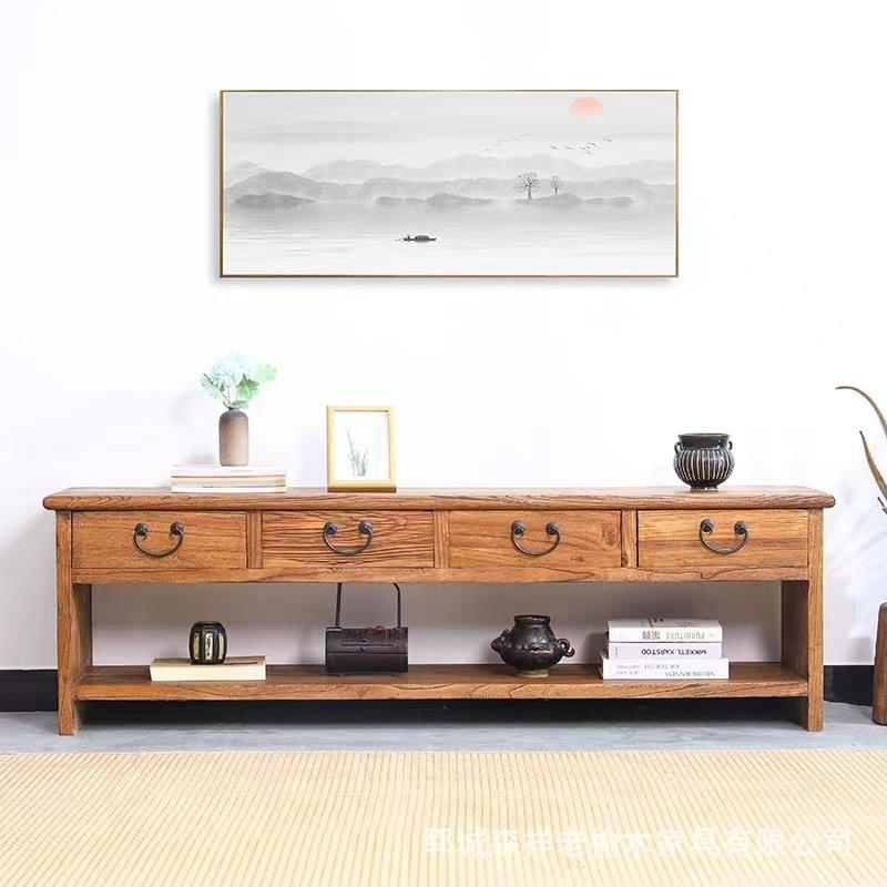 老榆木客厅电视柜家用靠墙储物柜长方形抽屉柜现代简约收纳柜