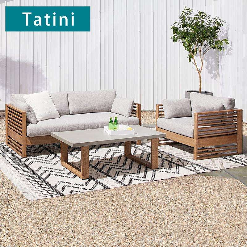 户外家具别墅庭院花园露台休闲茶几组合室外阳台防水防晒柚木沙发