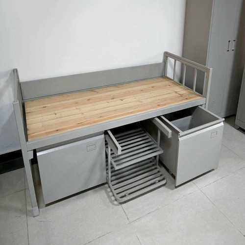 员工宿舍钢制单层床带床下柜铁床学生公寓单层床