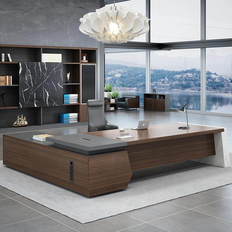经理大班桌办公家具新中式收纳柜椅组合板式办公桌总裁大班桌