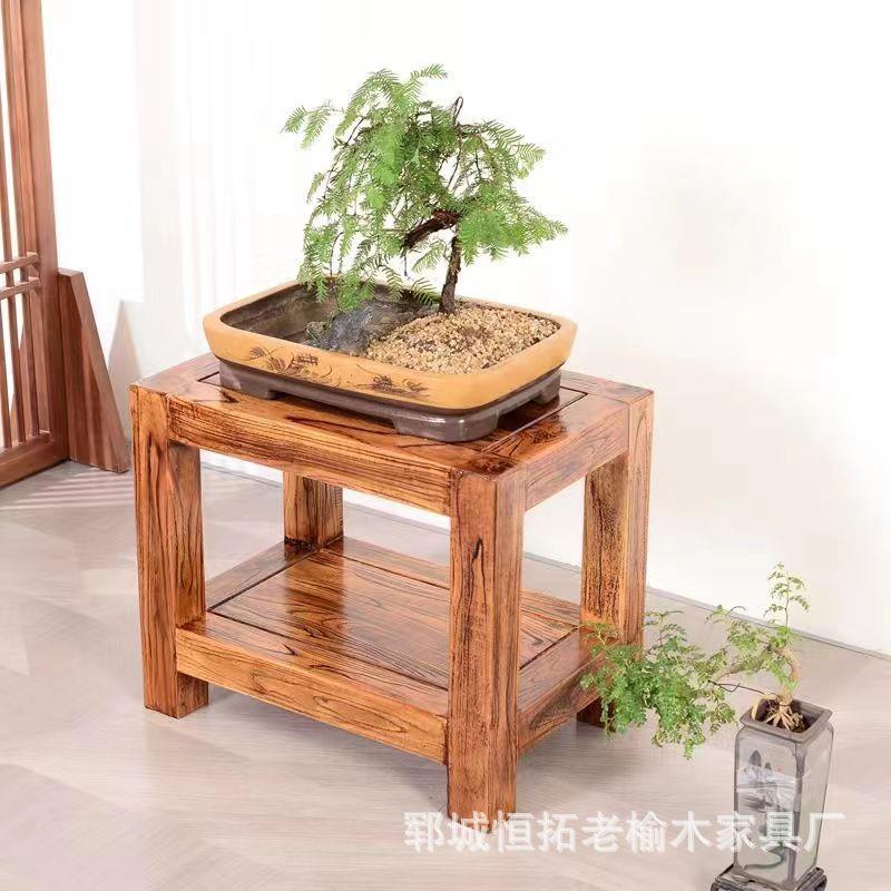 老榆木花架茶几鱼缸桌盆景架实木鱼缸架中式奇石宝座木质室内花架