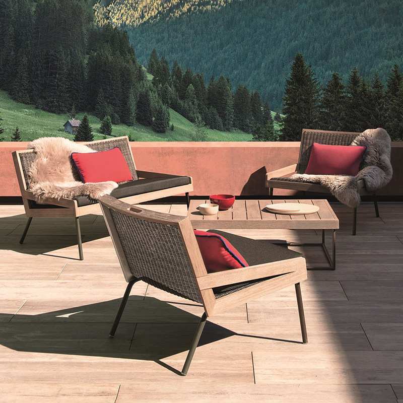 北欧户外休闲沙发椅庭院花园阳台藤编茶几组合售楼部民宿柚木家具