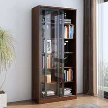 实木推拉门书柜办公室玻璃门置物展示柜落地家用客厅防尘移门高柜