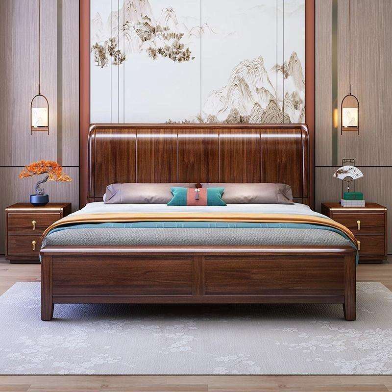 胡桃木实木床现代简约家用主卧室榫卯结构双人床高端中式1米8婚床