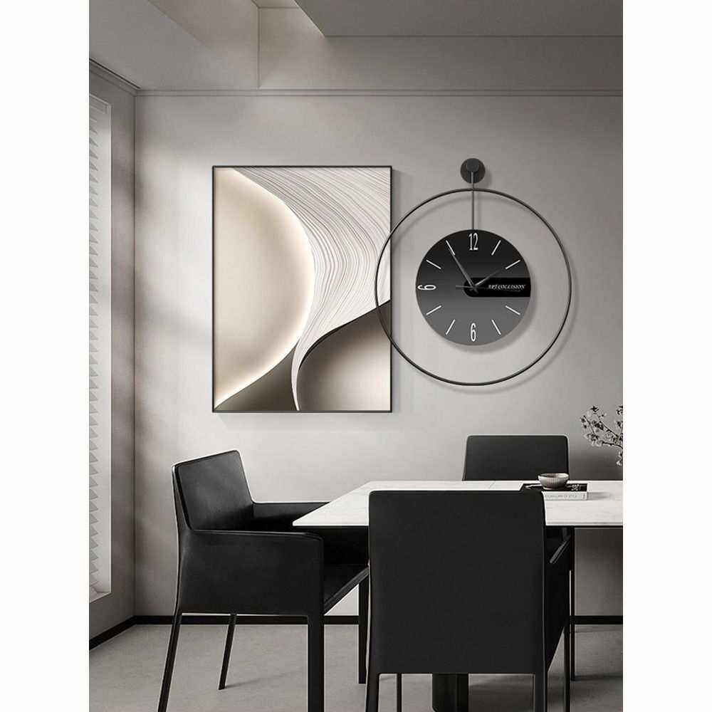 现代轻奢餐厅装饰画时钟简约大气客厅钟表挂画抽象饭厅免打孔壁画