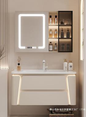 时尚实木浴室柜组合简约洗漱智能脸池奶油新款洗手风灰色实木多层