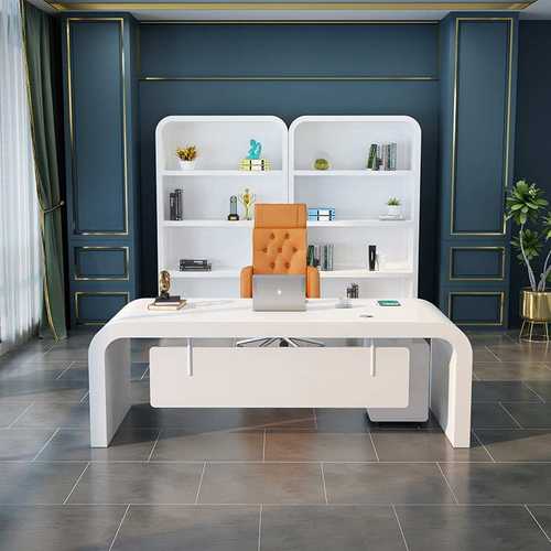 烤漆老板桌简约现代大班台女总裁桌经理桌白色办公桌医美咨询桌子