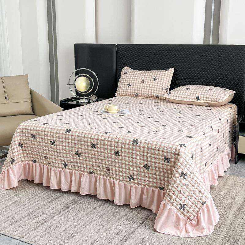 A类水洗棉大花边床盖四季通用床单床罩大尺寸三件套含花边230*240