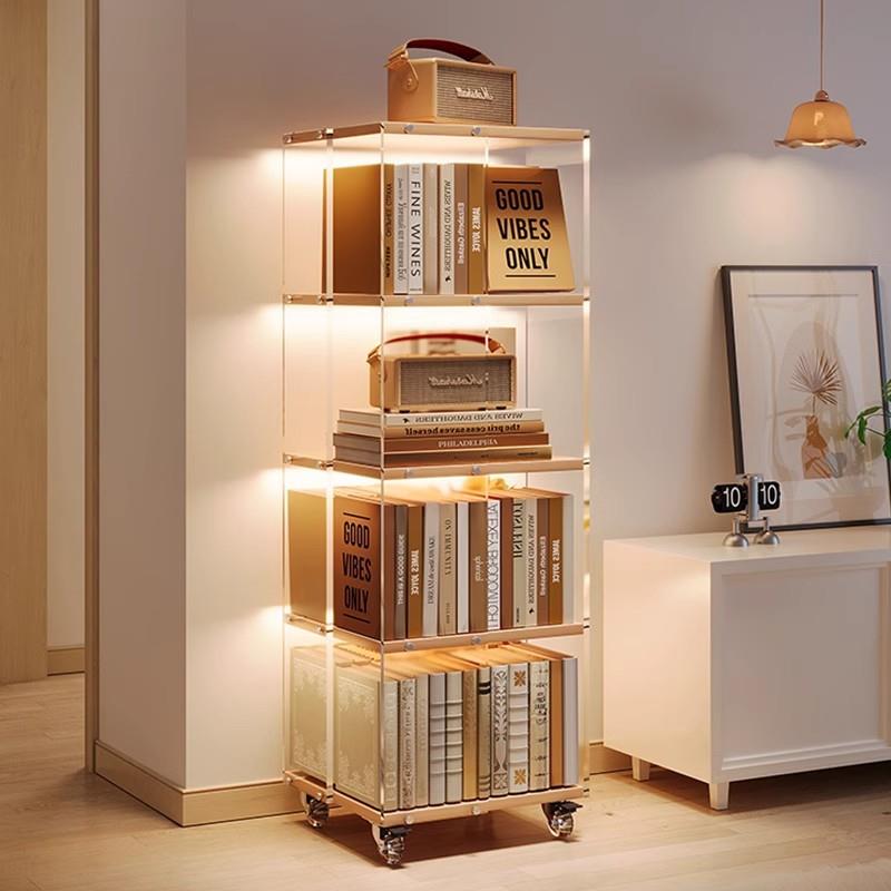 360度透明亚克力旋转书架儿童绘本收纳架家用落地置物架学生书柜