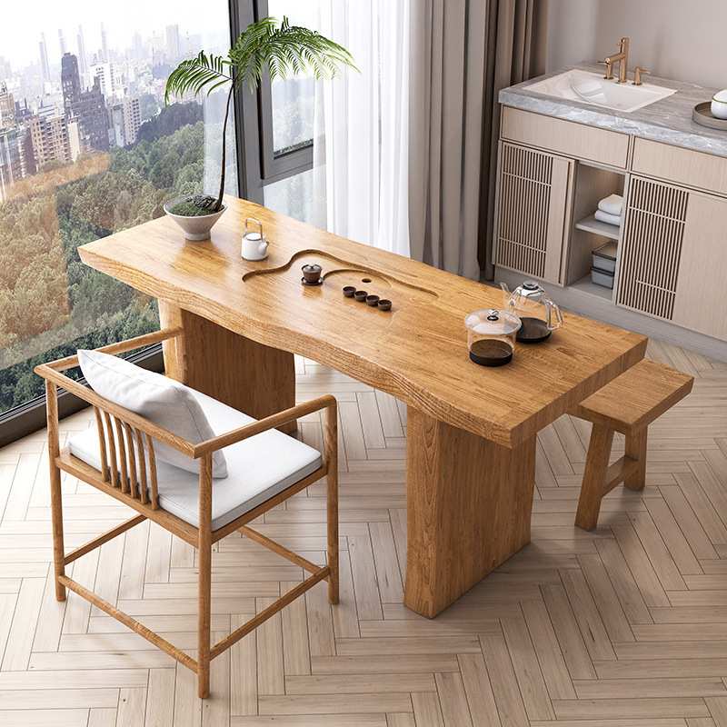 茶桌新中式家用阳台大板原木实木茶台办公茶几会客厅泡茶喝茶桌椅