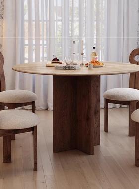 式洞古石法岩板圆桌复古实木家用饭桌小风户型中GY10084实木餐桌