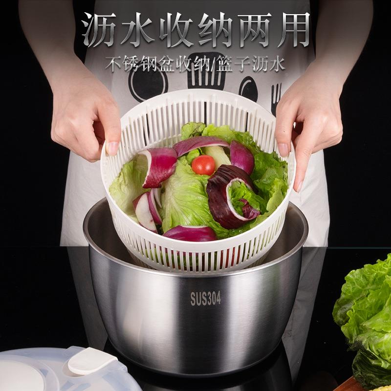 家用物蔬菜沙拉水好不锈钢手动旋脱转沥水篮果器蔬甩干洗菜S不锈