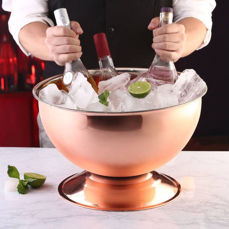 不锈钢香槟盆冰桶酒吧ktv冰粒冰镇冰酒啤酒红酒冰块冰桶宾治大号