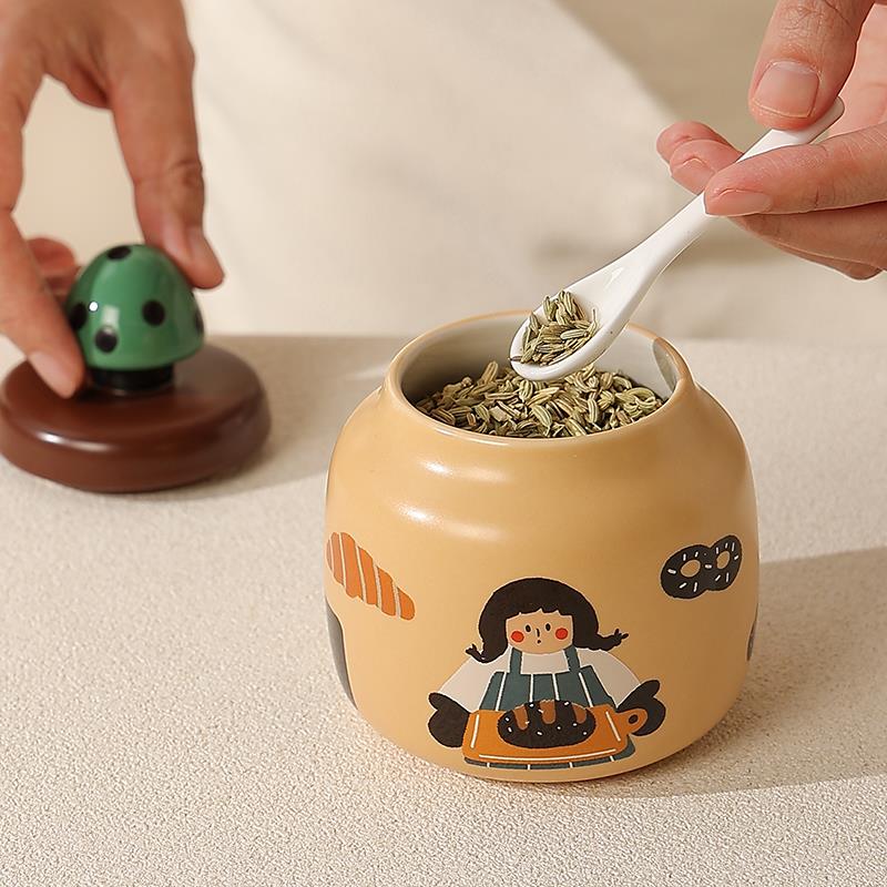 陶瓷调味新罐封潮盐防罐调料盒家用TTqwufzf厨房款佐料味精收纳密