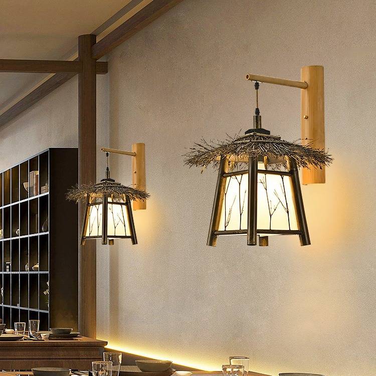 竹编竹艺壁灯新中式民宿餐厅酒店楼梯阳台墙灯复古走廊过道免布线