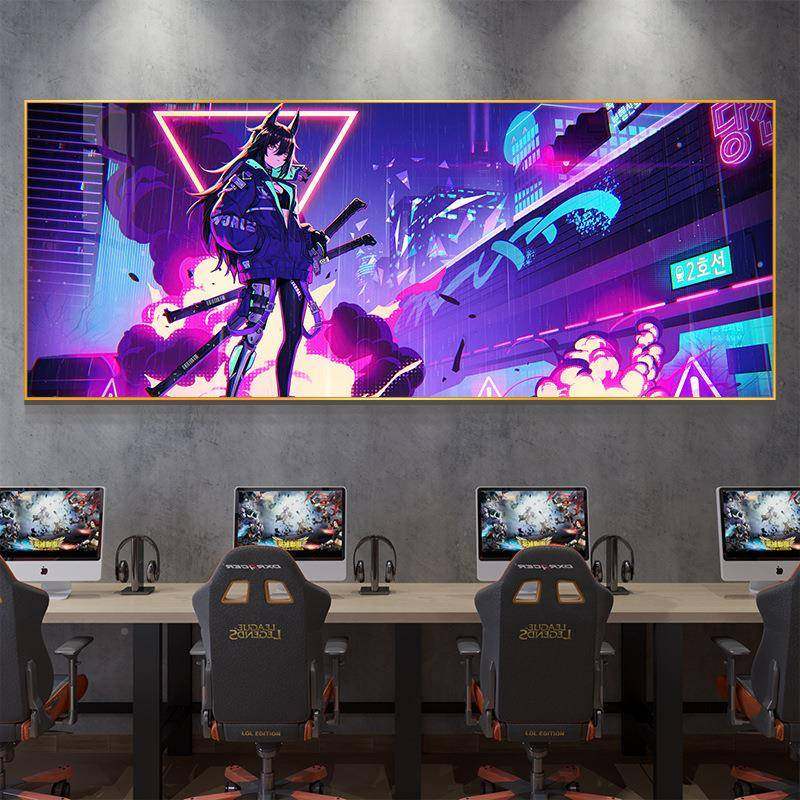 房电竞画壁间画墙面挂布置背咖景风网吧朋克电KYG脑房装饰网赛博