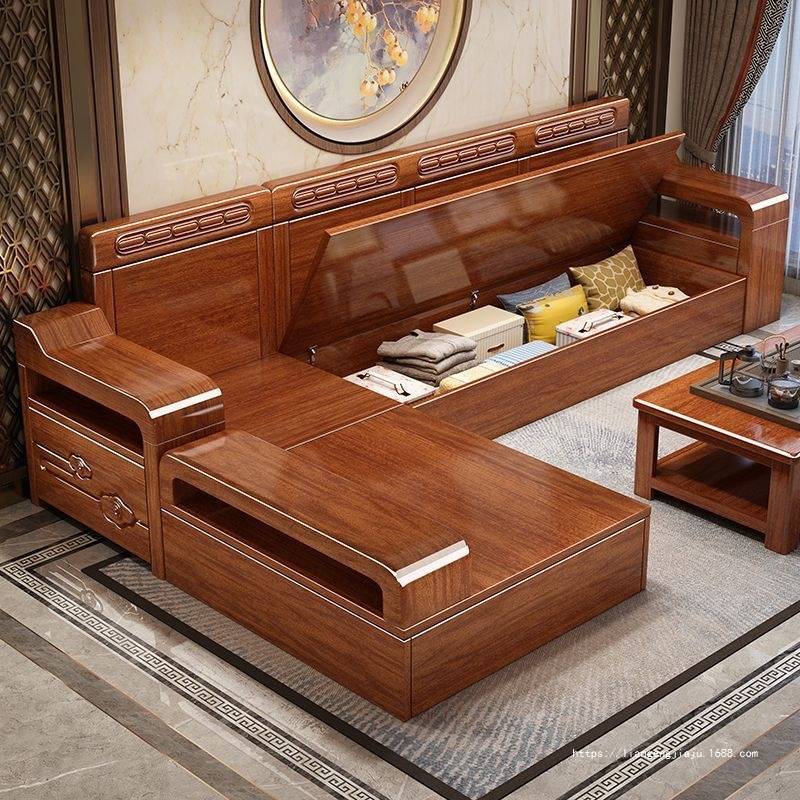 胡桃木实木沙发组合家用客厅储物冬夏现代两用简约小户型家具